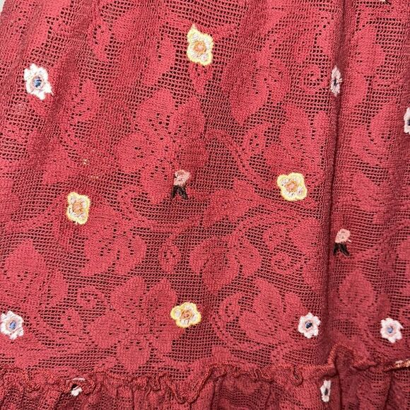 Francesca’s S mi ami Burgundy Sleeveless Lace Embroidered Tiered Prairie Dress - Picture 9 of 14